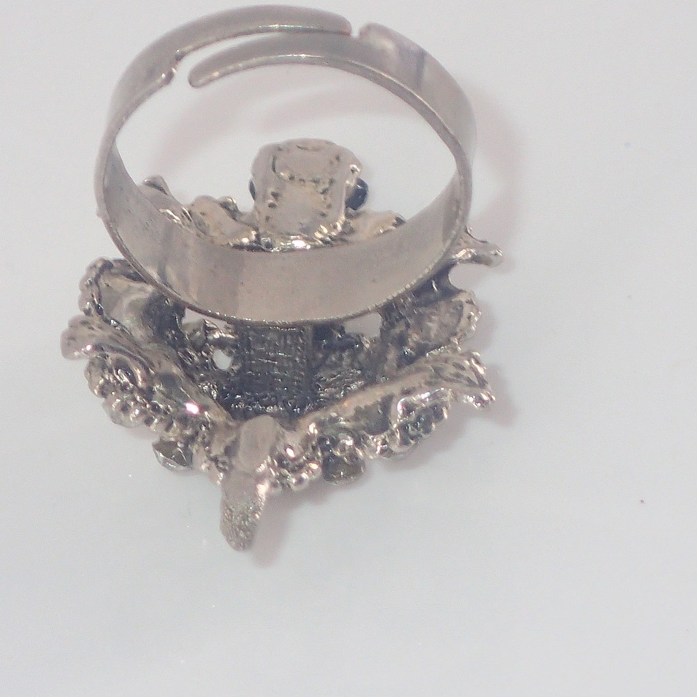 Vintage Ring Crystal Turtle Silver Adjustable Band Size 7 A Statement Piece Rare - Picture 7 of 12